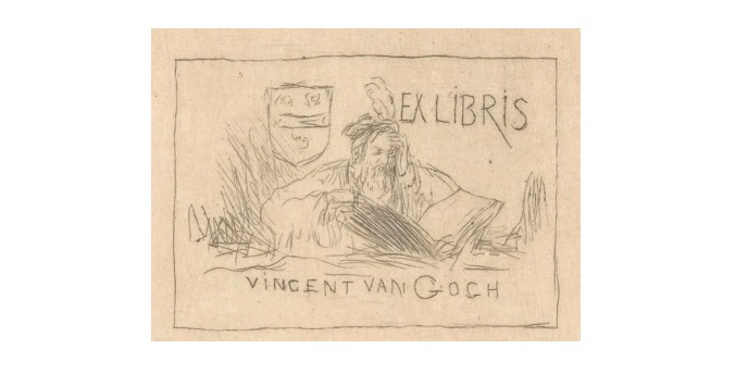 Ex libris voor Vincent van Gogh, Marius Bauer, 1877 - 1904, ets, bron: Rijksmuseum