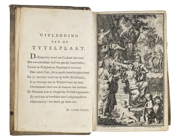 6. Titelblad uit: C. Bruins, Zeededichten, Amsterdam, 1721, Wijchers Wa 2.4 192. De zedepoëzie wordt door het verstand bekroond met de lauwerkrans.