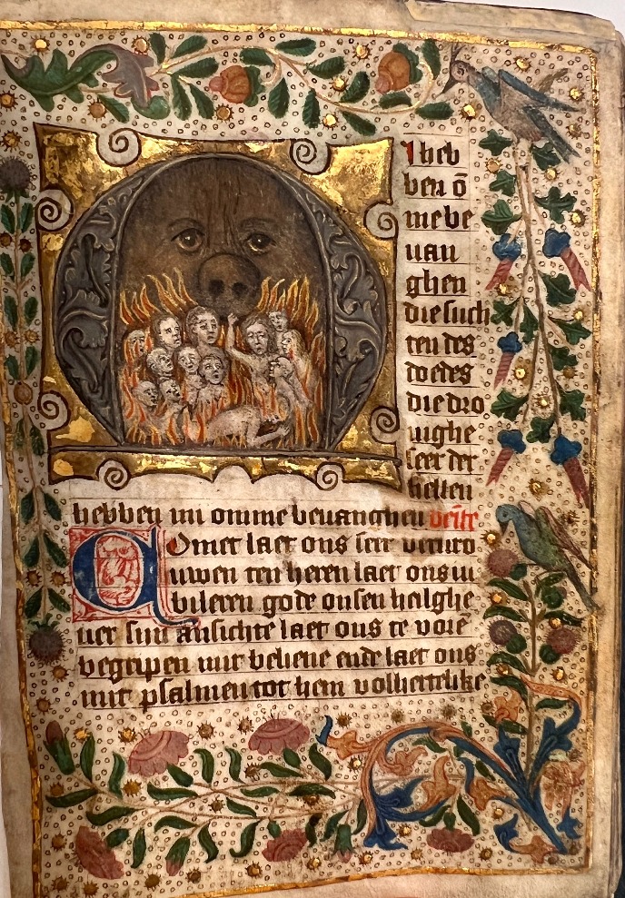 Fol. 57r in this Book of Hours from Selwerd Abbey: historiated initial with Hell Mouth