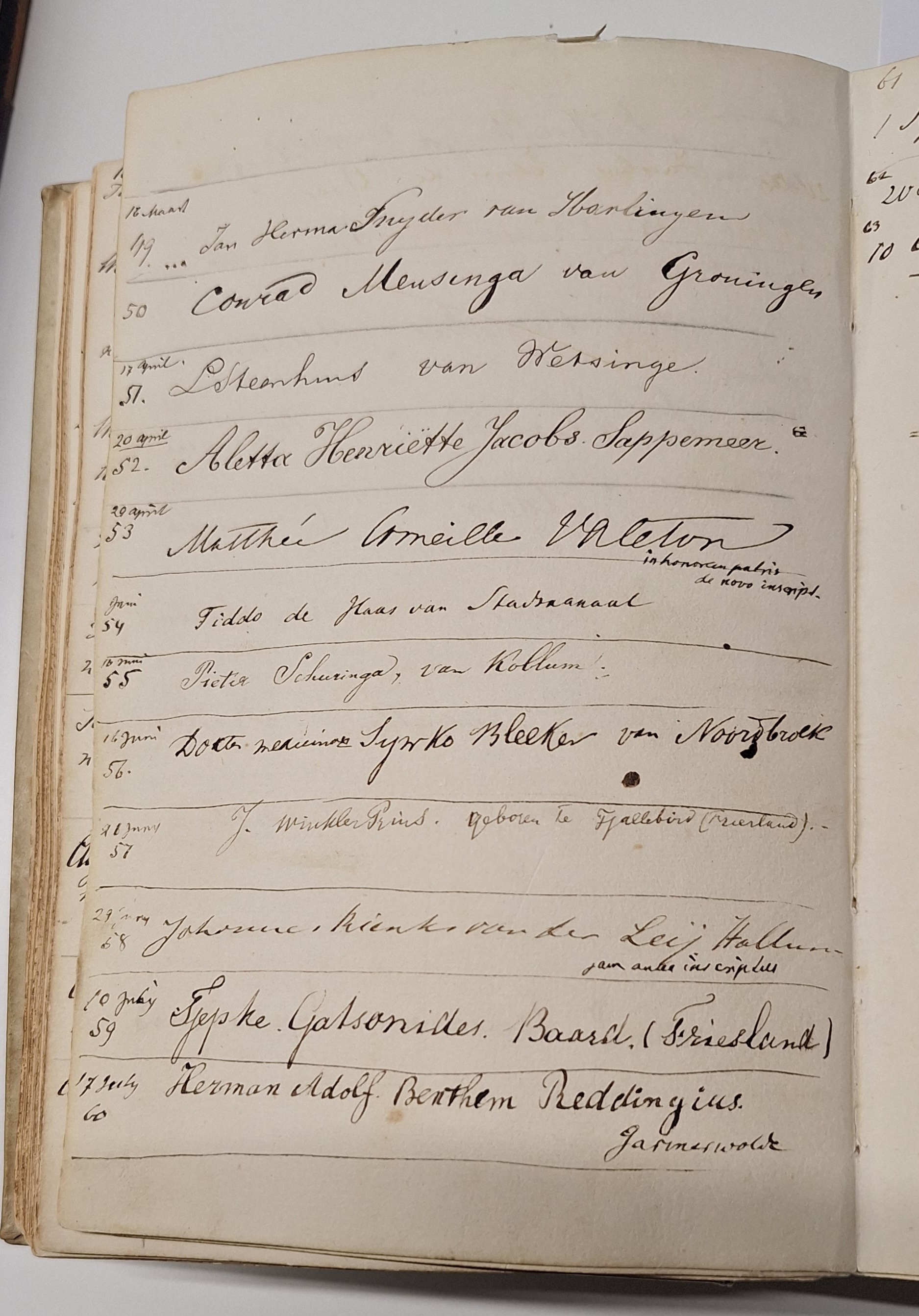 Bron: &lsquo;Album Academicum&rsquo;, 1815-1877; aanwezig bij de Groninger Archieven.  