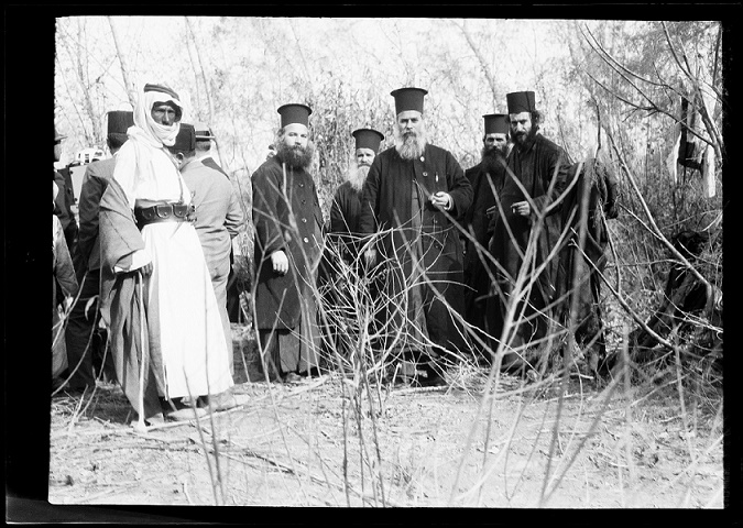 Tour guides, dragomans and Greek Orthodox priests, Jordan River, 1921-23