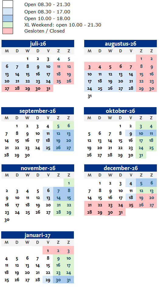 Calendar opening hours