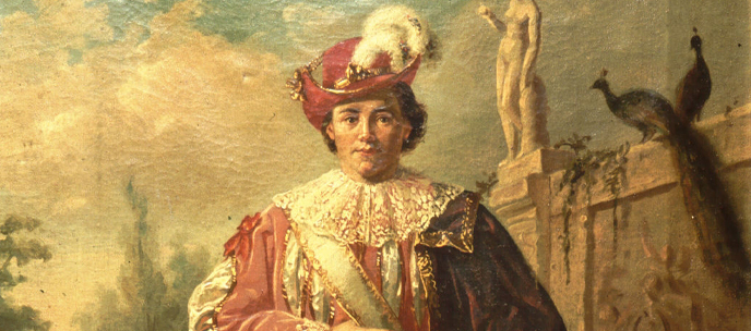 Student in maskeradekostuum, lustrum 1859, schilderij van Otto Eerelman