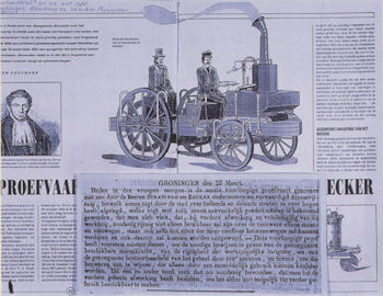 Article on Stratingh's steam vehicle by ir. W. Kooijmans, drawing by N. Scholten