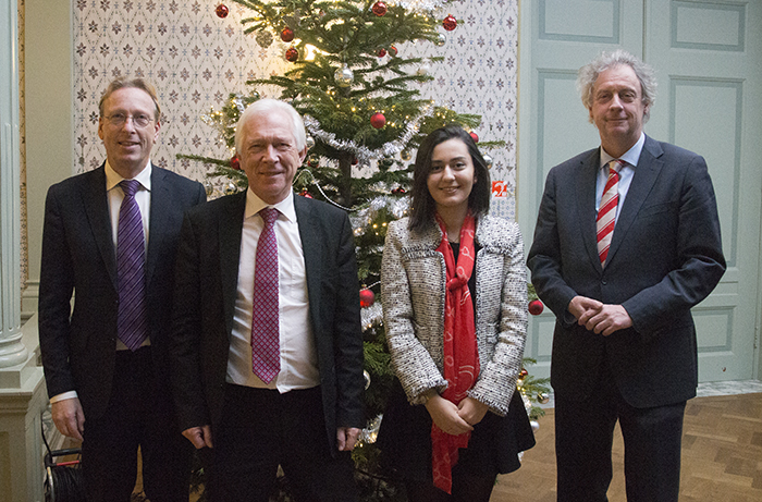 Vice President drs. Jan de Jeu, President Prof. Sibrand Poppema, student assessor Saina Abeshzadeh, and Rector Magnificus Prof. Elmer Sterken