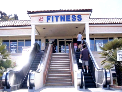 Taking the escalator to the gym...