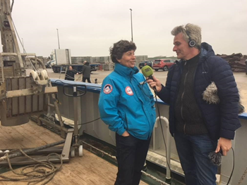 Maria van Leeuwe during an interview at the start of the expedition
