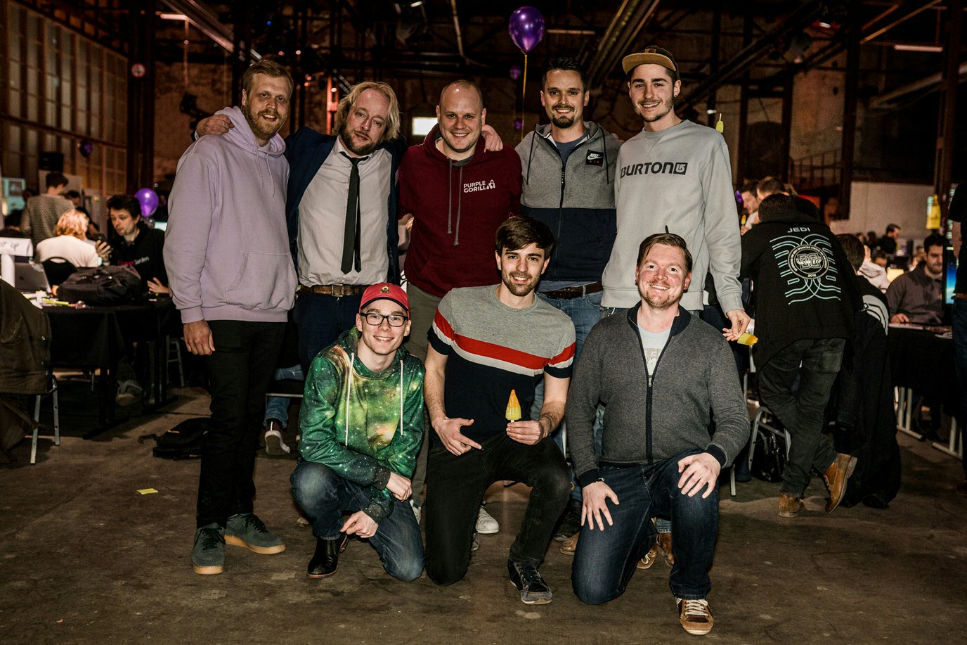 After the hackathon: New Kids on the Block is happy with the results! Johannes: back row, left, Freek: back row, next to Johannes, Alex: front row, in the middle