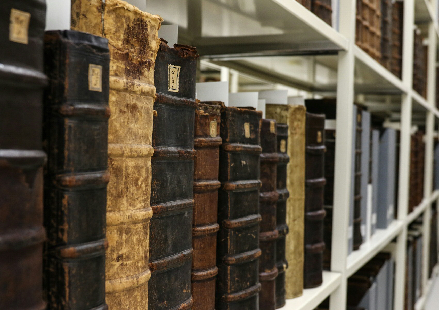 De Syllabusboeken. De oudste bibliotheekcatalogus, uit 1619, vermeldt deze boeken al. Ze vormen de eerste collectie van de RUG en staan al 400 jaar aan het Academieplein.  The Syllabus books. These books were already listed in the oldest library catalogue from 1619. They form part of the UG's first collection and have been nestled behind the Academieplein for 400 years.  