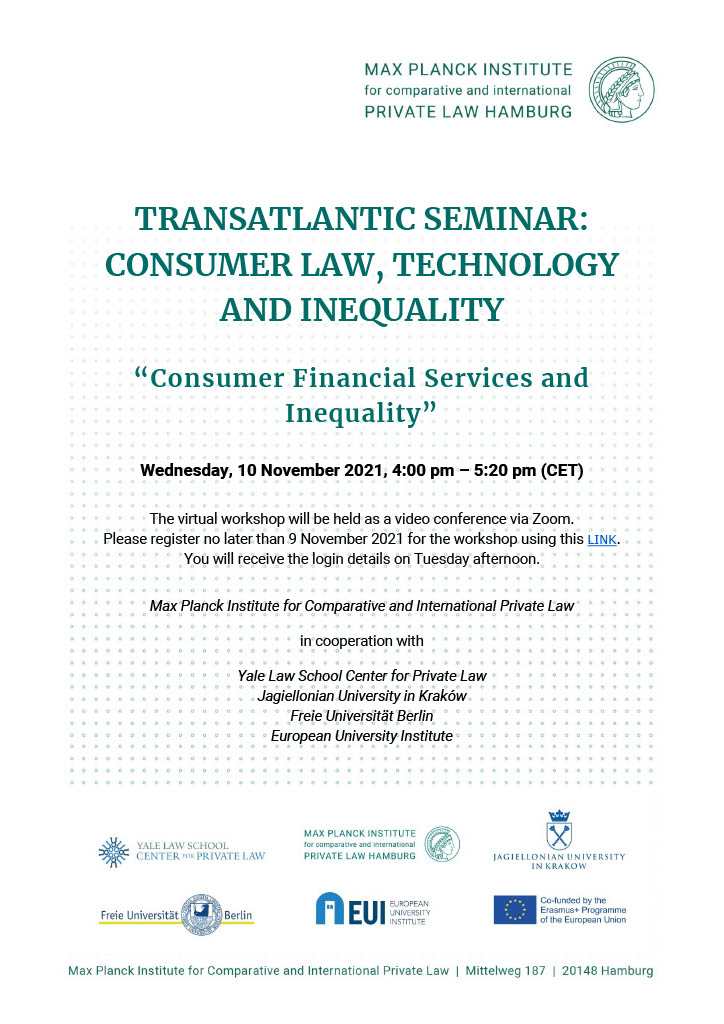 Poster Transatlantic Seminar: Consumer Law, Technology and Inequality