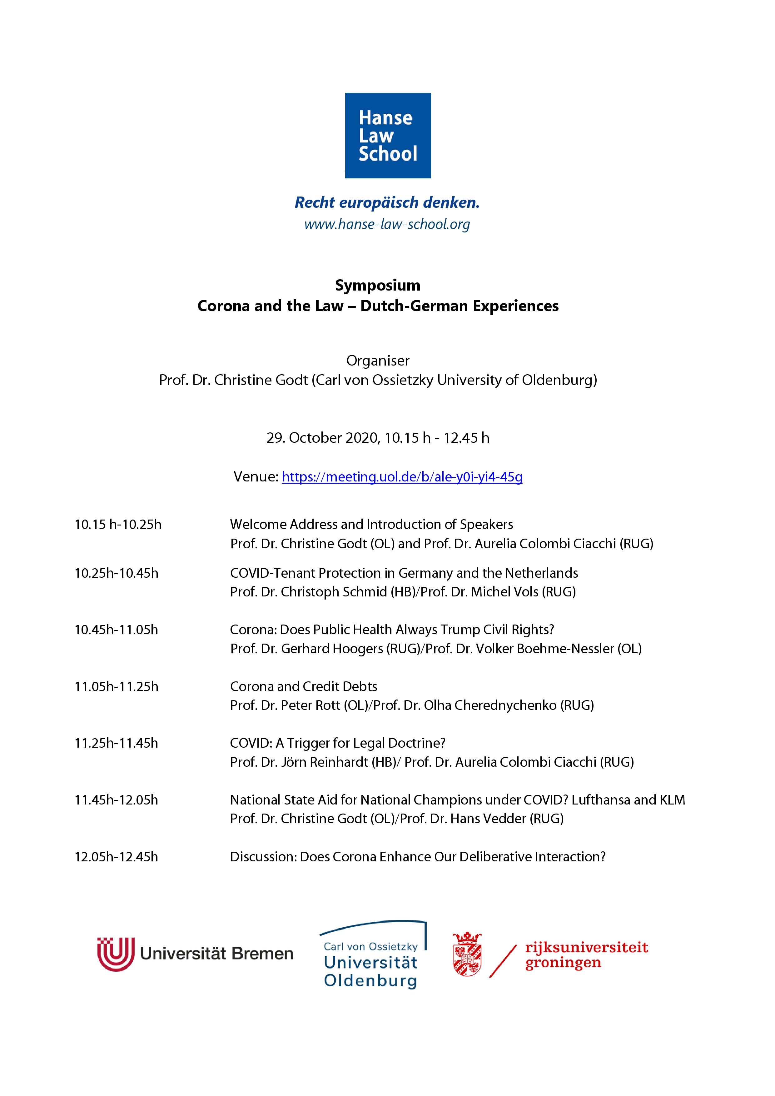 Programme symposium Corona and the Law 29 October 2020