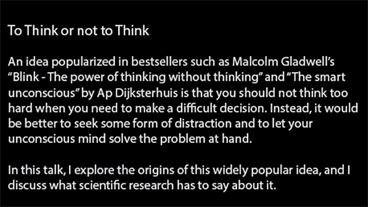 To Think Or Not To Think - dr. M.R. Nieuwenstein