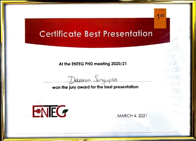 A frame with the certificate of Best Presentation