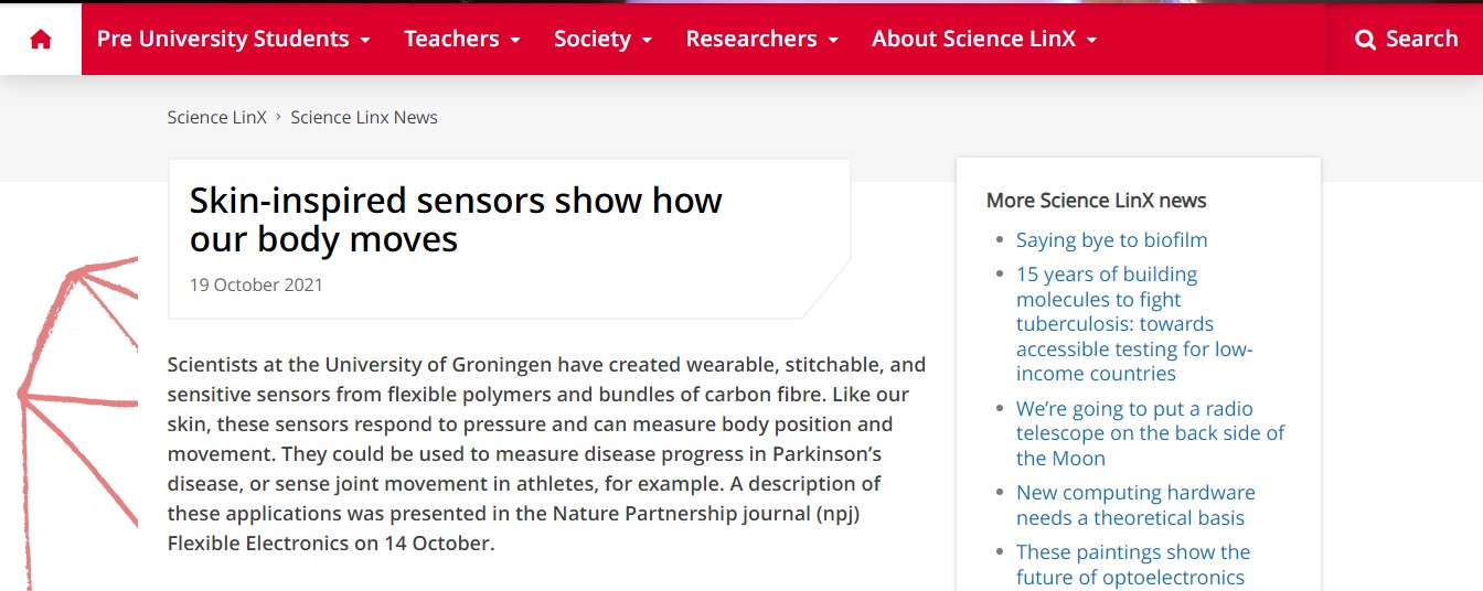 screen capture from the website of the University of Groningen where the title of the article and the intro are shown