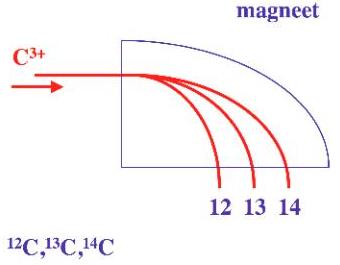 Figure1: Principle of mass spectroscopy of carbon isotopes