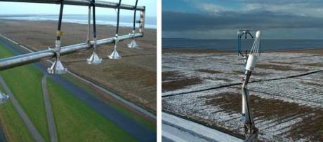 5 gas inlets at 60 m height; 3D sonic anemometer with infrared gas analyzer at 50 m height
