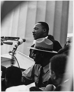 Dr Martin Luther King, Jr., speaking at the Civil Rights March in Washington D.C., in August 1963, four months after writing “Letter from Birmingham Jail”