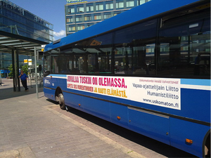The atheist bus campaign in Finland. Translated: “God probably doesn’t exist, so stop worrying and enjoy your life.”