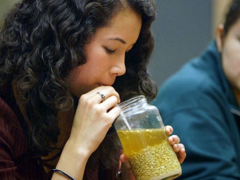 Chemistry undergraduates at Stanford University sampling jiu, a fermented beverage made from sorghum, rice, or millet. © Kurk Hickman