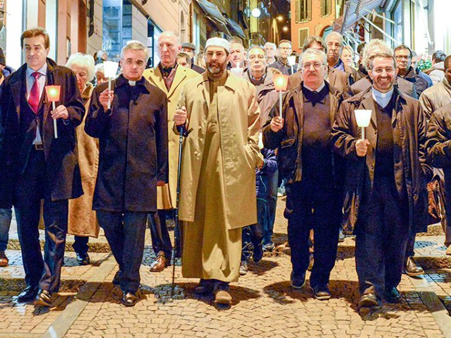 Interfaith procession against terrorism in Lugano, Switzerland, 2015.