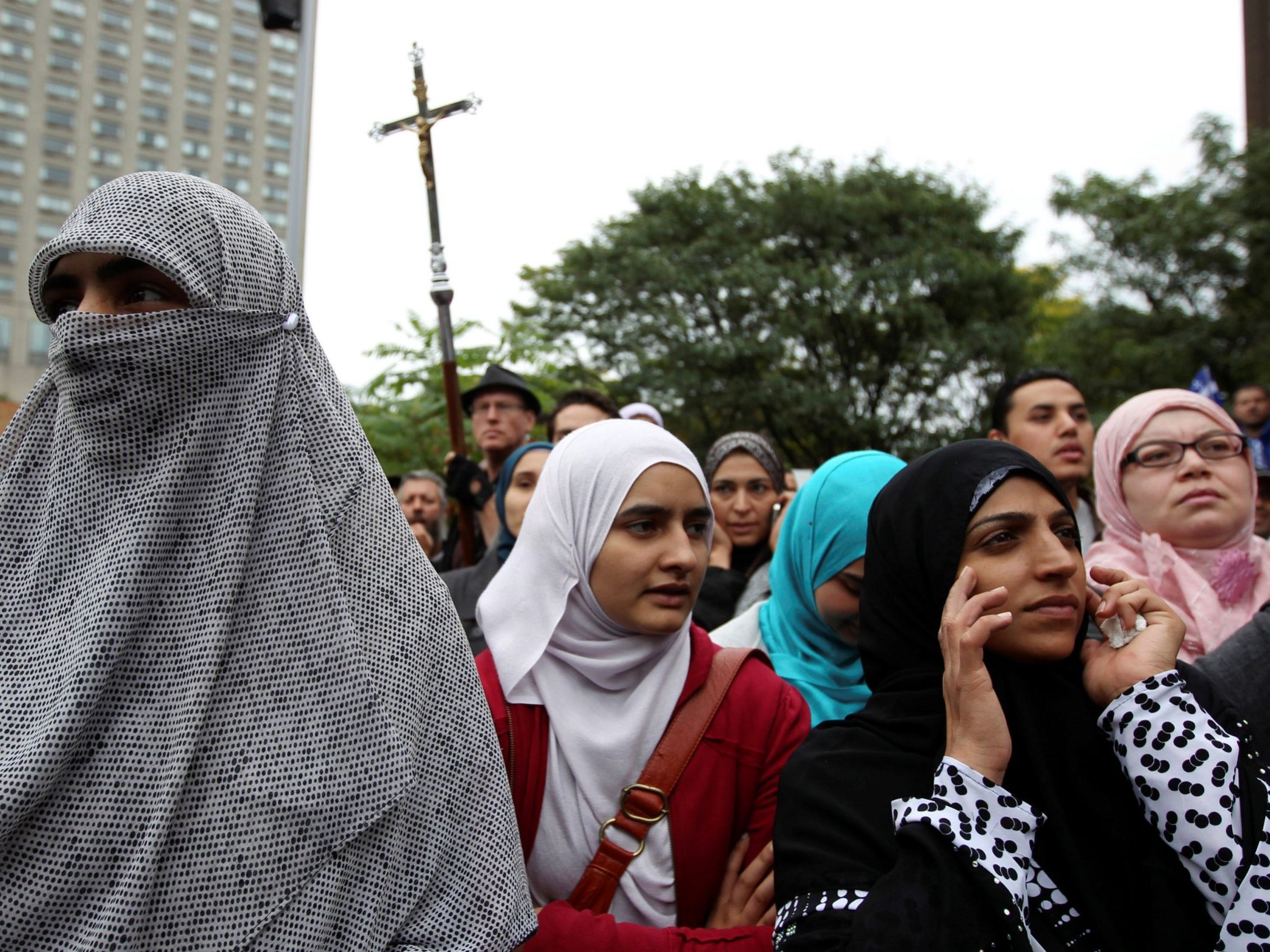 Women protesting veil ban