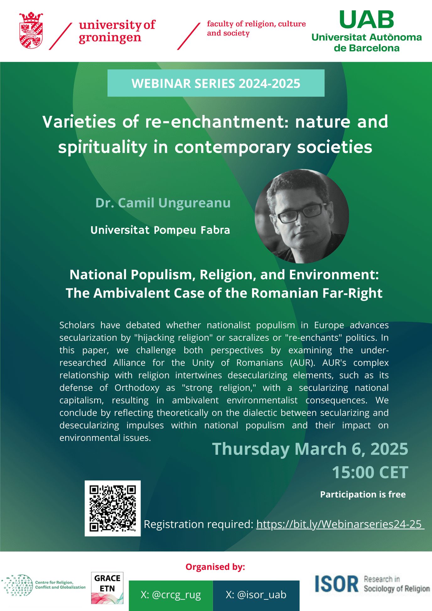Poster for the 2024–2025 webinar Varieties of re-enchantment: nature and spirituality in contemporary societies