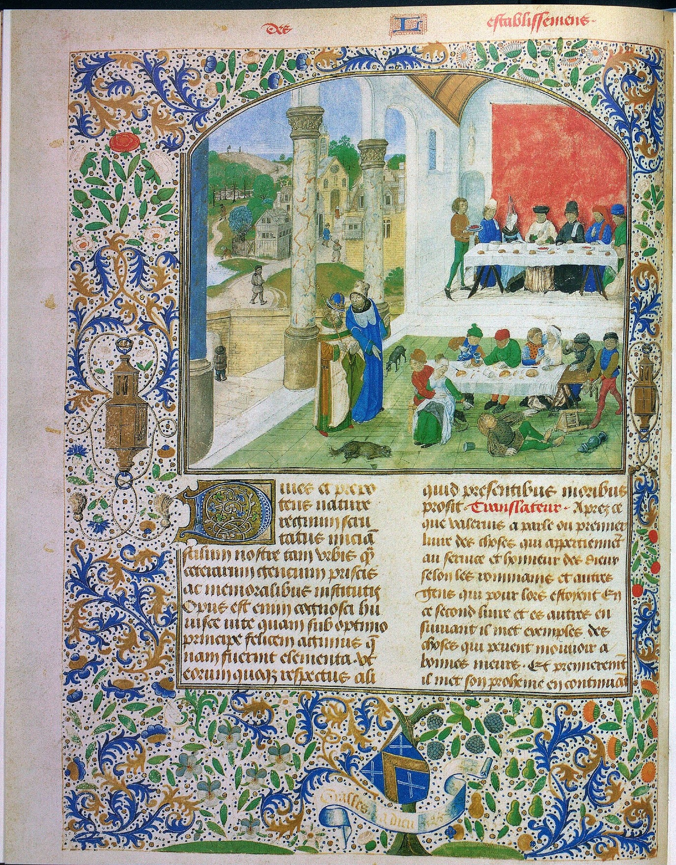 Page from a manuscript of Valerius Maximus showing two scenes of moderation and gluttony