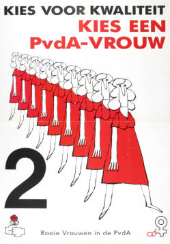 Affiche Rooie Vrouwen in de PvdA, 1977.
