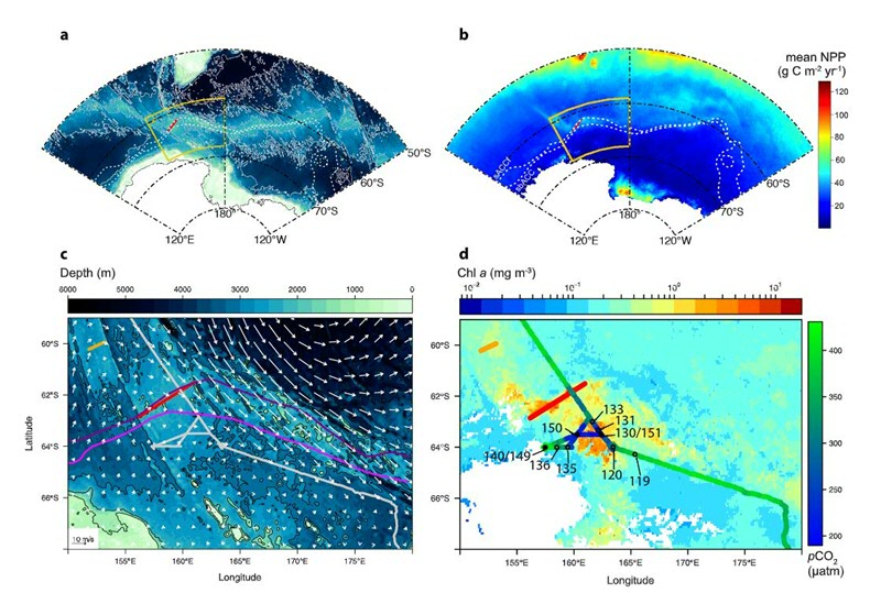Fig.1 Bathymetry and phytoplankton distribution in the Paciﬁc sector of the Southern Ocean.