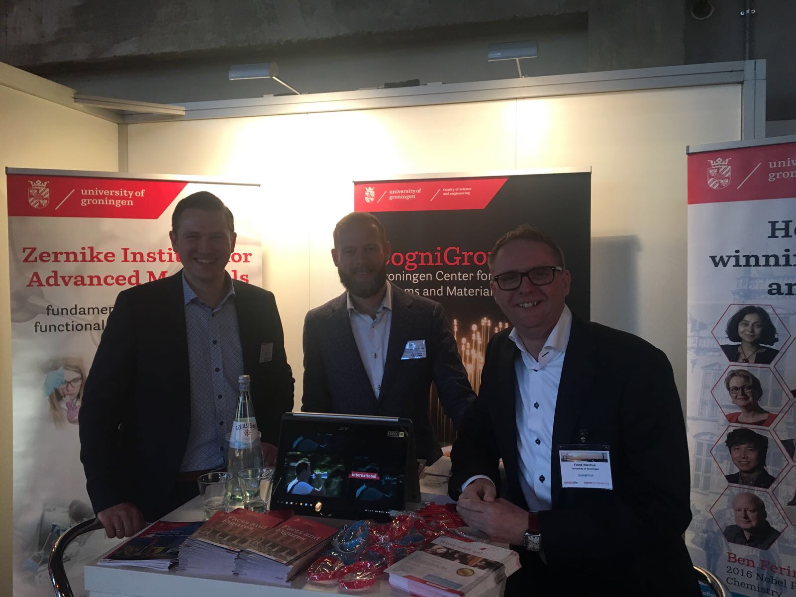 NatureJobs Career Expo Düsseldorf. Left: dr. Jan-Peter Birkner (Zernike Insitute for Advanced Materials); middle: dr. Jasper van der Velde (CogniGron); Right: Frank Nienhuis MBA (senior policy advisor HR strategy).