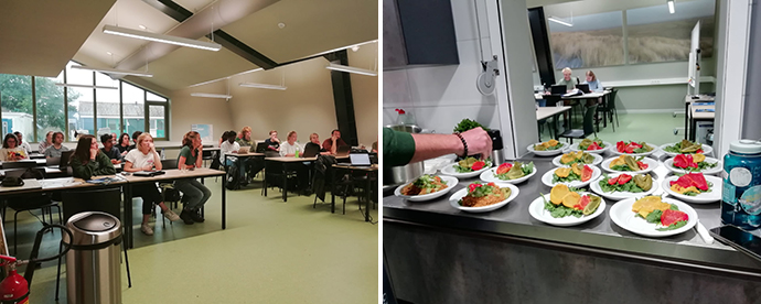 De nieuwe collegezaal, waar nog steeds gezamelijk gegeten wordt