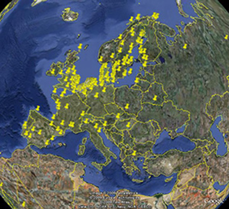 Recoveries of ruffs that were ringed in Southwest Friesland