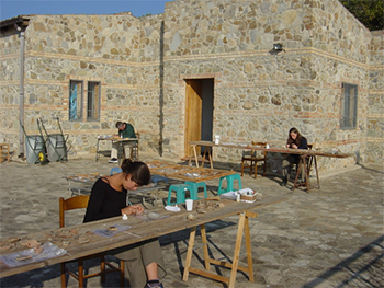 Studying ceramics in the village Francavilla Marittima.