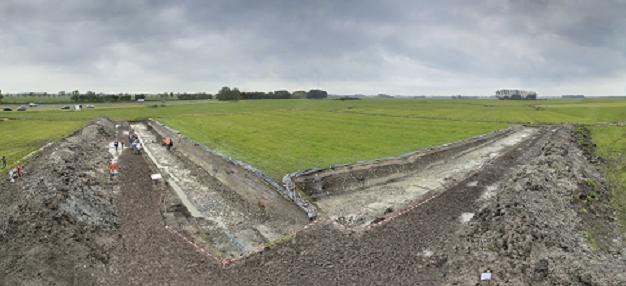 Panoramic photo of excavation at Dronrijp