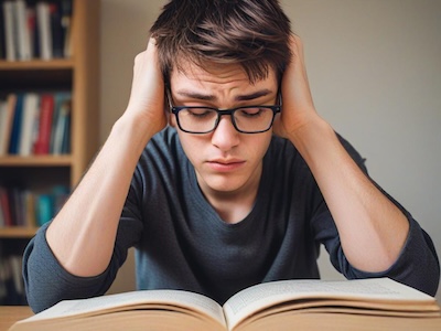 student met een boek