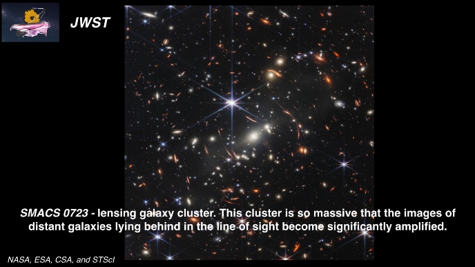 A picture taken by JWST of SMACS 0723 lensing galaxy cluster.