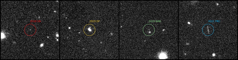Images of four NEOs made by the OmegaCAM on the VLT Survey Telescope. (c) Teymoor Saifollahi (UG)/ESO/VST