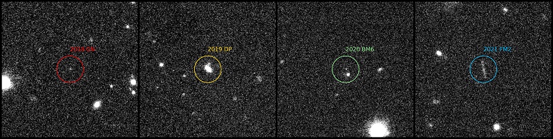 Beelden van vier aardscheerders gemaakt met de OmegaCAM op de VLT Survey Telescope. (c) Teymoor Saifollahi (RUG)/ESO/VST