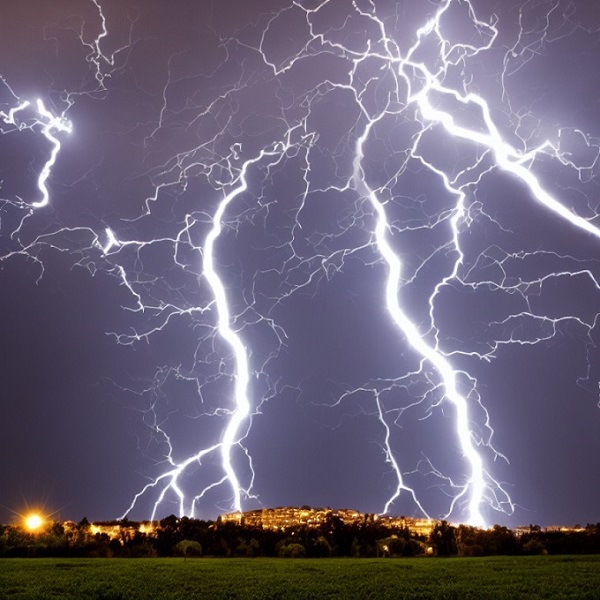 Electrical charge in the air creates a small pathway of charged air from the storm cloud towards the ground, the “leader”. A newly discovered phenomenon are small, sharp pathways of charged air, the "needles". Lightning data from radio telescopes can be used to calculate their fine structure by artificial intelligence. The photo was also generated by Artificial Intelligence (Lingxiao Wang)