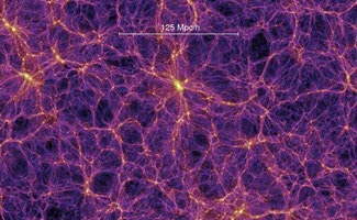 The large scale structure of the universe is a weblike structure. The small overdensities of the CMB grow over time to a large dark matter structure. On its peaks galaxies life. The picture is an outtake of the Millenium simulation. Image credit: Springel et al. 2015