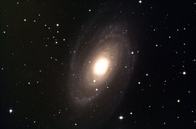 The Messier 81 (M81) spiral galaxy. Multiple shots through different colour filters are combined to make this colour image. The total exposure time was 3 hours and 10 minutes.
