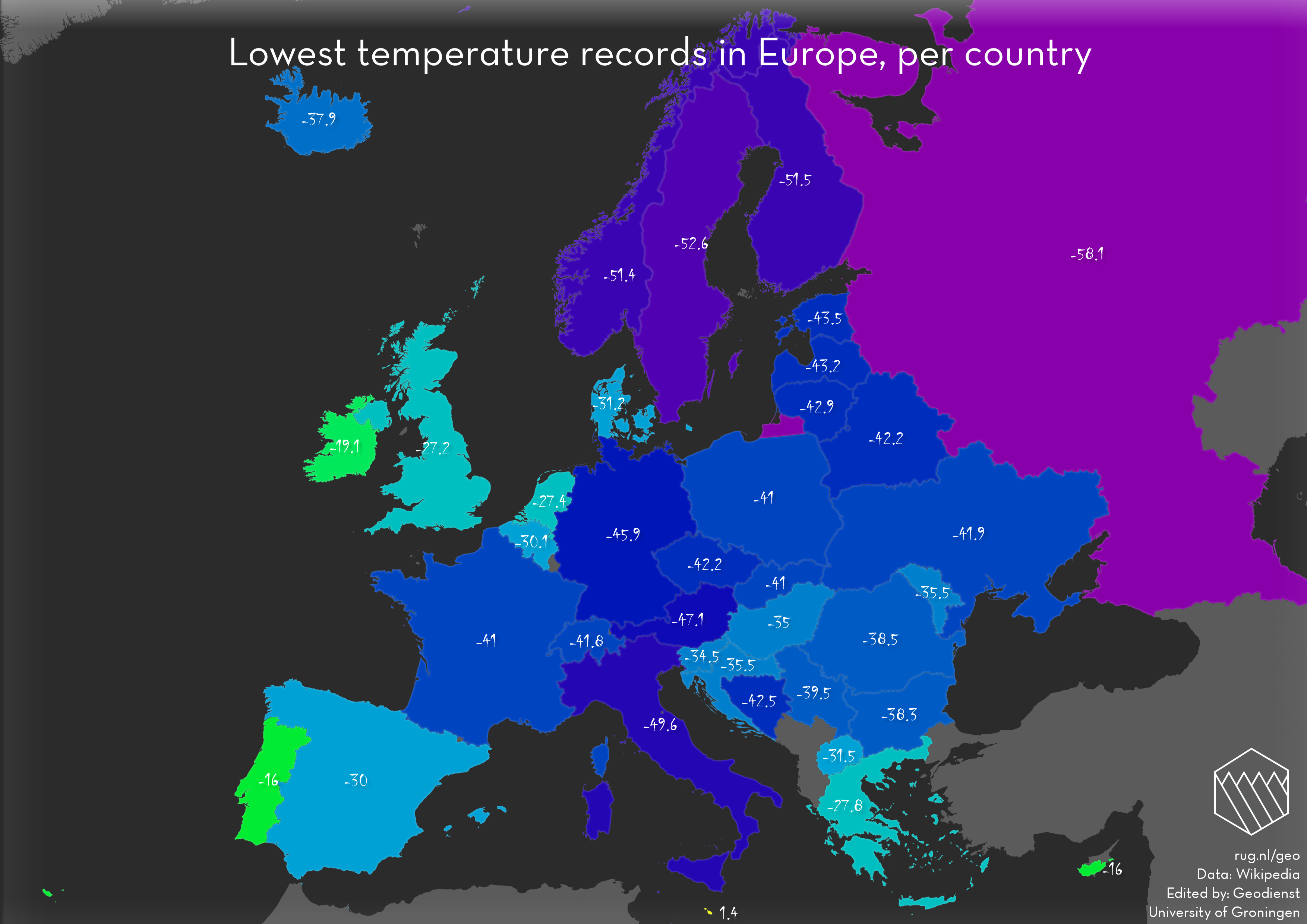 The lowest recorded temperatures in Europe