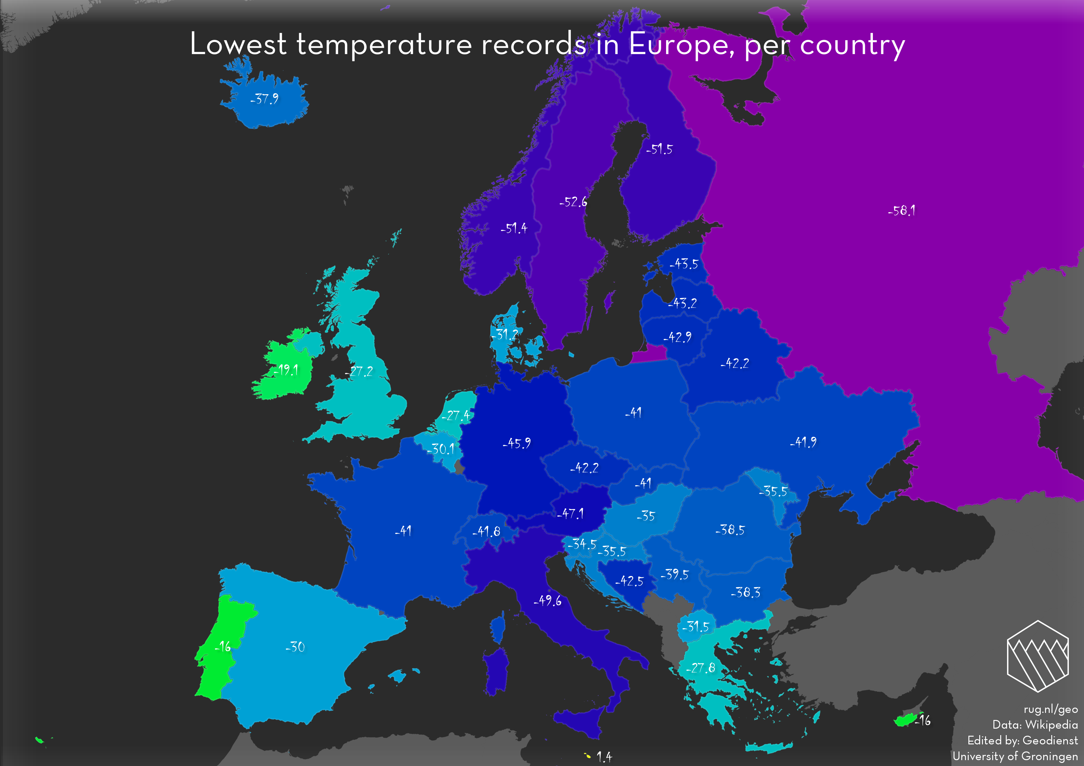 Officiële nationale kouderecords van Europa