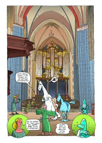 image by Meinte Strikwerda, Man en Paard, see also'Exhibitions'. This scene shows the inside of the Martinichurch and the pipe organ