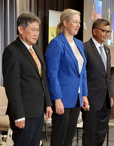 H.E. Dato Lim Jock Hoi (Secretary-General of ASEAN), Jutta Urpilainen (Commissioner, International Partnerships, European Commission) and H.E. Dr. Hang Chuon Naron (Cambodian Minister of Education, Youth and Sports)