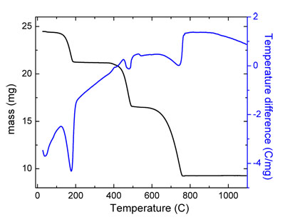 Evolution of the mass and temperature difference for calcium oxalate
