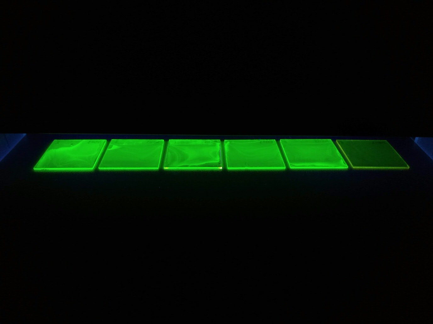 A typical sampls that I work with under UV light; showing some nice bright green photoluminescence