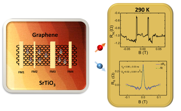 Spin lifetime in graphene on SrTiO3 at room temperature