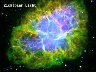 Different views of a crab nebula displayed by alternating visible light and X-rays. ©Science LinX.