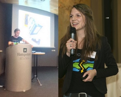 Presentations of Team Blue Energy at the GBB symposium (left) and at the Rathenau Institute | Foto Team Blue Energy